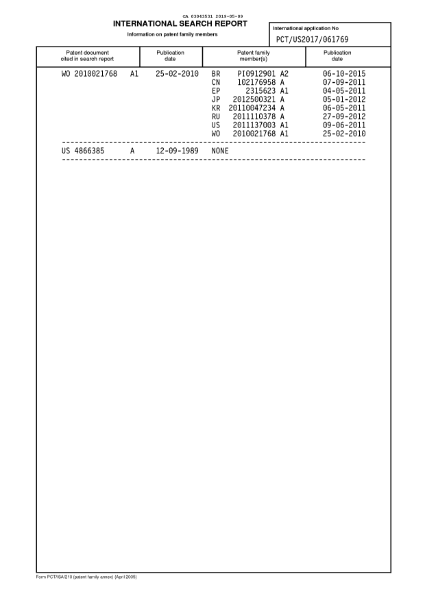 Document de brevet canadien 3043531. Rapport de recherche internationale 20190509. Image 2 de 2