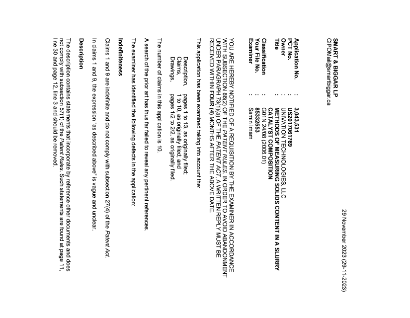 Document de brevet canadien 3043531. Demande d'examen 20231129. Image 1 de 4