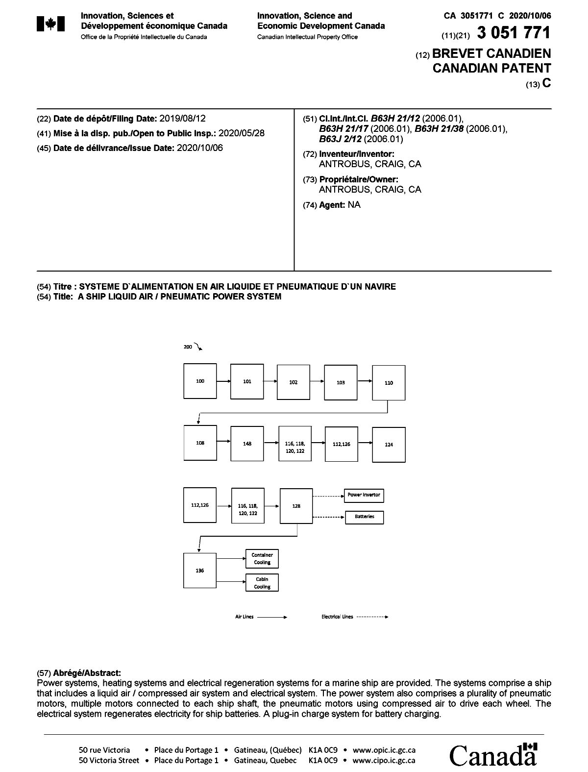 Canadian Patent Document 3051771. Cover Page 20200908. Image 1 of 1