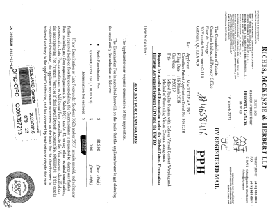 Canadian Patent Document 3055218. PPH Request 20230316. Image 1 of 5