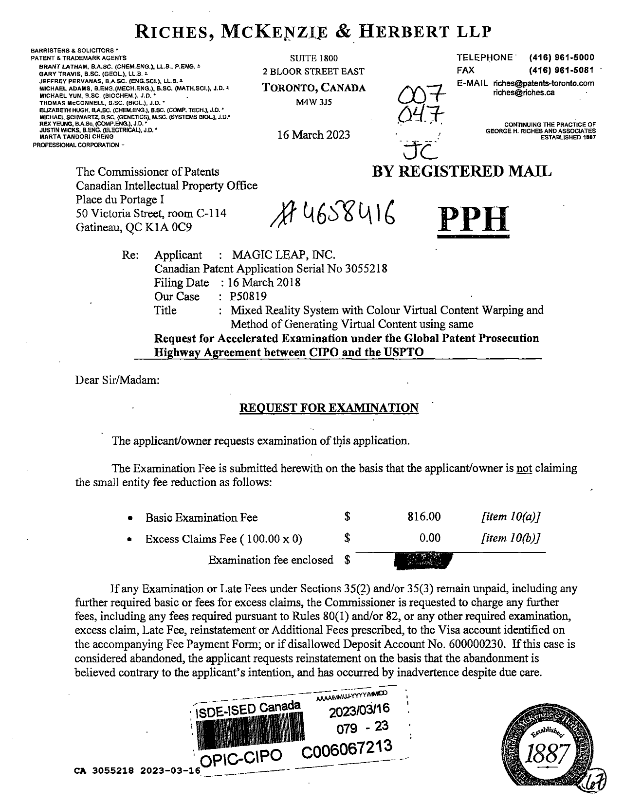 Document de brevet canadien 3055218. Requête ATDB (PPH) 20230316. Image 1 de 5