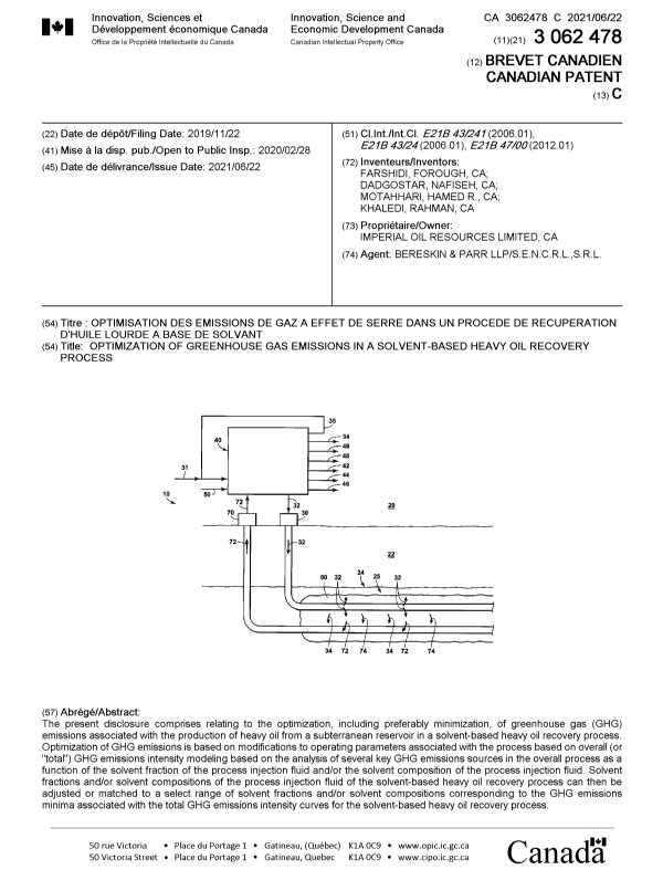 Document de brevet canadien 3062478. Page couverture 20210603. Image 1 de 1