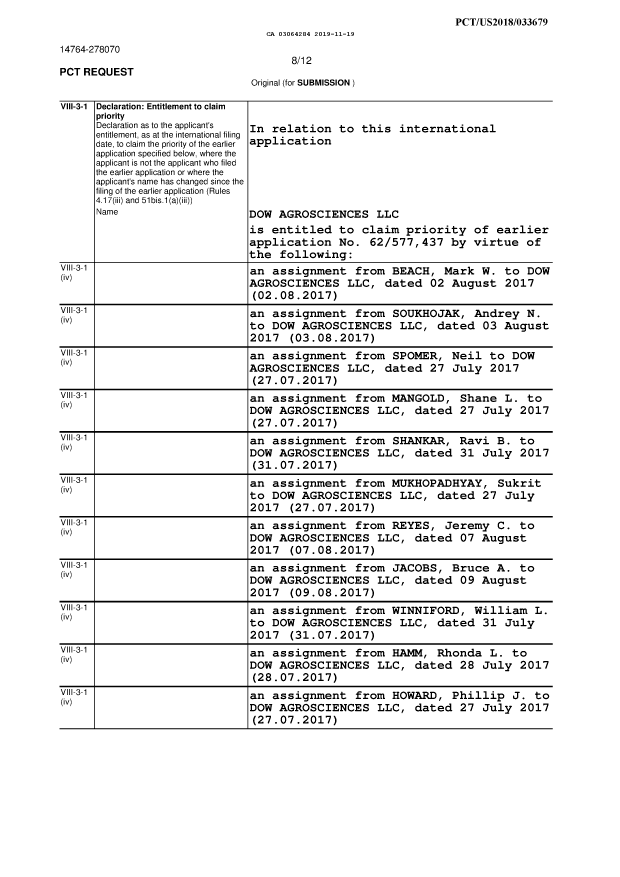 Canadian Patent Document 3064284. Declaration 20191119. Image 3 of 6