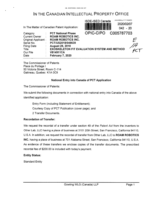 Document de brevet canadien 3072504. Demande d'entrée en phase nationale 20200207. Image 1 de 13