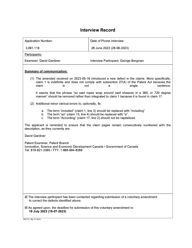 Document de brevet canadien 3091119. Enregistrer une note relative à une entrevue (Acti 20230628. Image 1 de 1