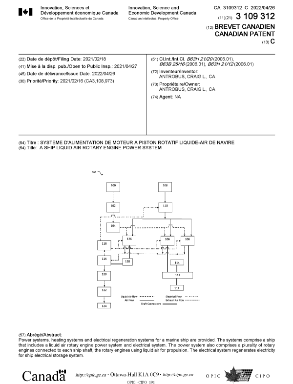 Document de brevet canadien 3109312. Page couverture 20220401. Image 1 de 1