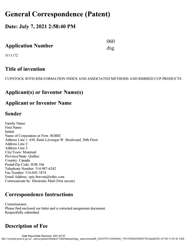 Document de brevet canadien 3111172. Modification au demandeur-inventeur 20210707. Image 1 de 10