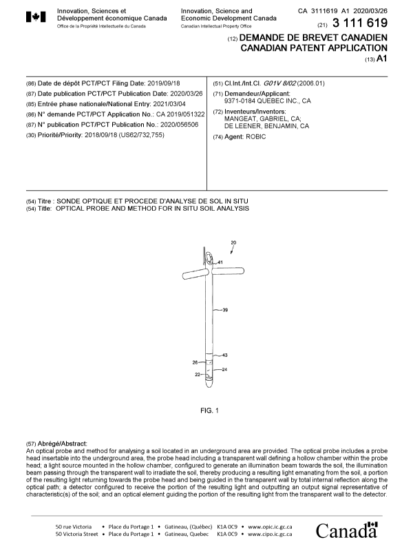 Document de brevet canadien 3111619. Page couverture 20210325. Image 1 de 1