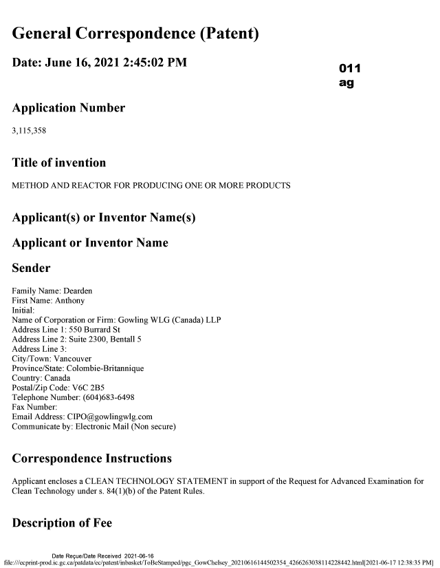 Document de brevet canadien 3115358. Ordonnance spéciale 20210616. Image 1 de 4