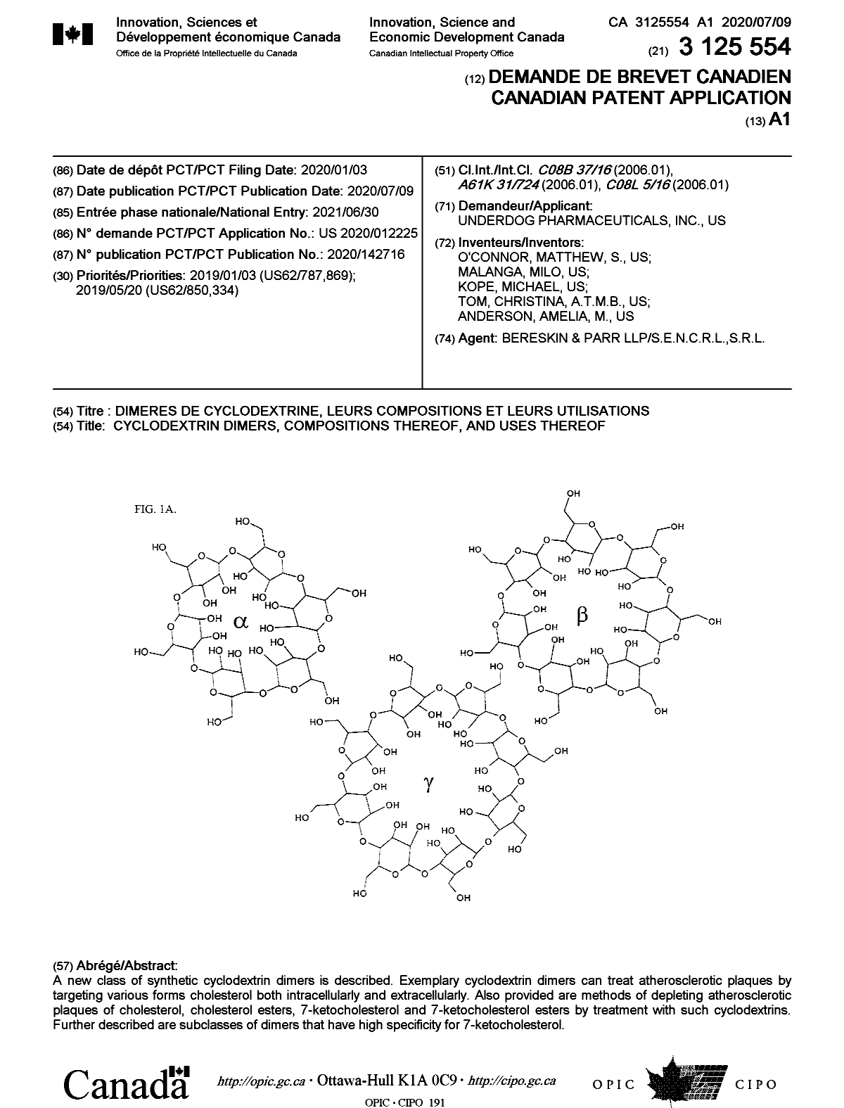 Document de brevet canadien 3125554. Page couverture 20210915. Image 1 de 1