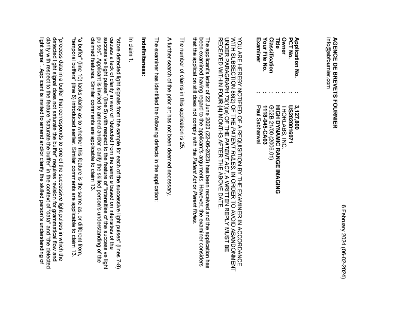 Document de brevet canadien 3127800. Demande d'examen 20240206. Image 1 de 3