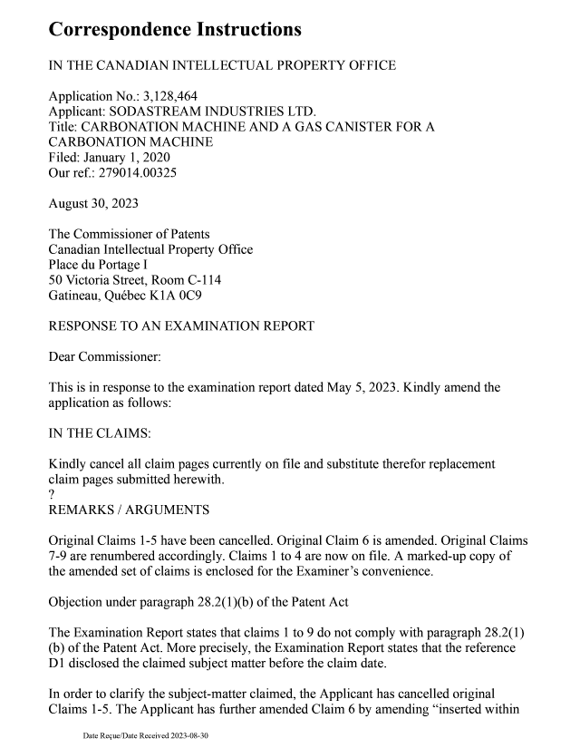 Canadian Patent Document 3128464. Amendment 20230830. Image 2 of 13