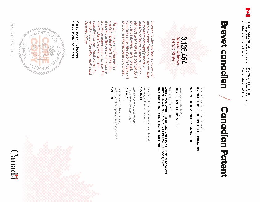 Canadian Patent Document 3128464. Electronic Grant Certificate 20240409. Image 1 of 1