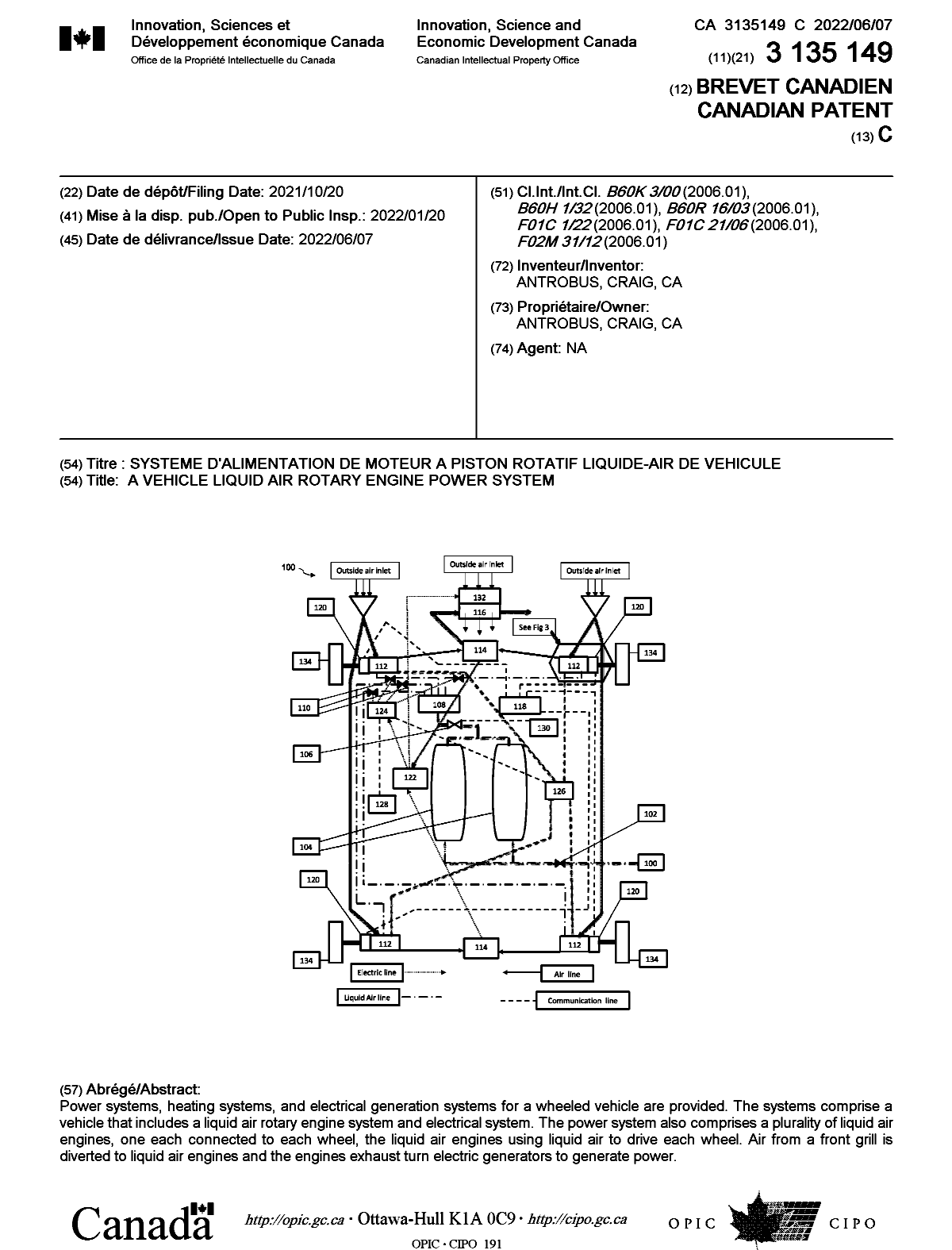 Canadian Patent Document 3135149. Cover Page 20220516. Image 1 of 1