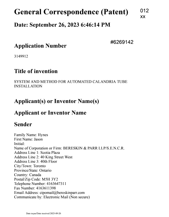 Document de brevet canadien 3149912. Taxe finale 20231003. Image 1 de 5
