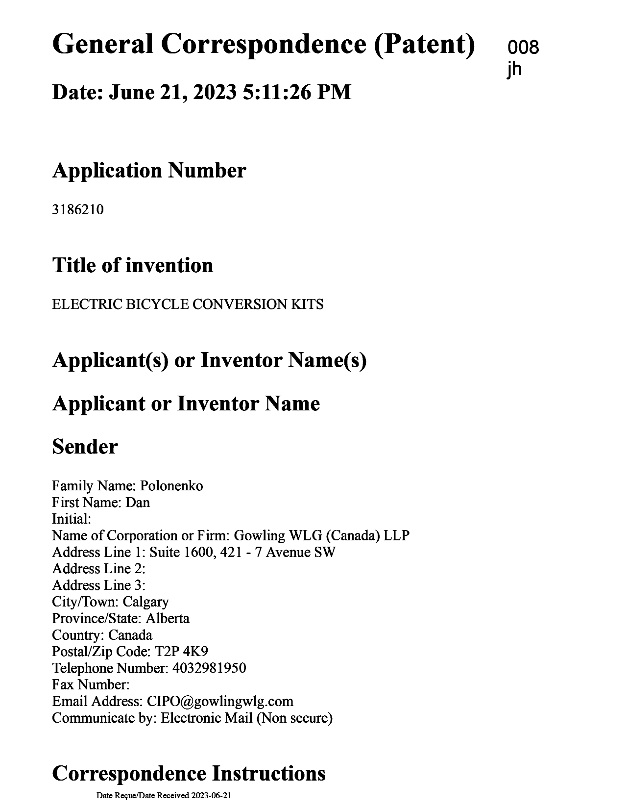 Canadian Patent Document 3186210. Amendment 20230621. Image 1 of 14