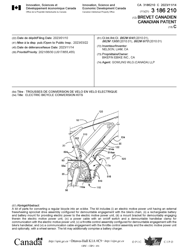Document de brevet canadien 3186210. Page couverture 20231023. Image 1 de 1