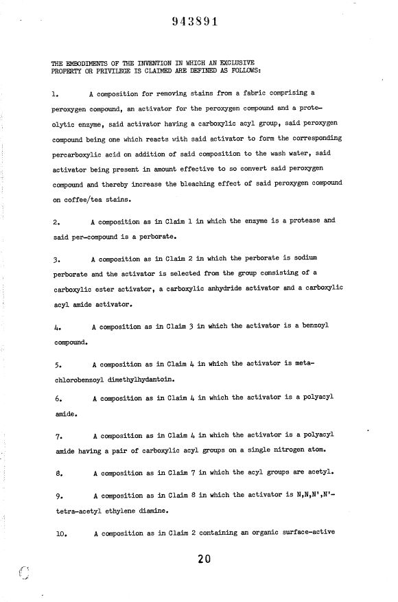 Document de brevet canadien 943891. Revendications 19940718. Image 1 de 3