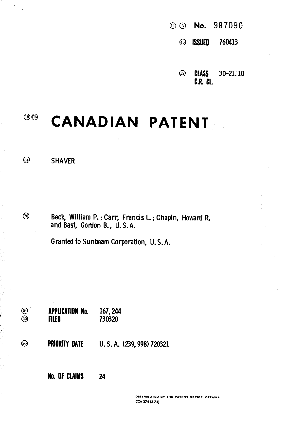 Document de brevet canadien 987090. Page couverture 19940614. Image 1 de 1