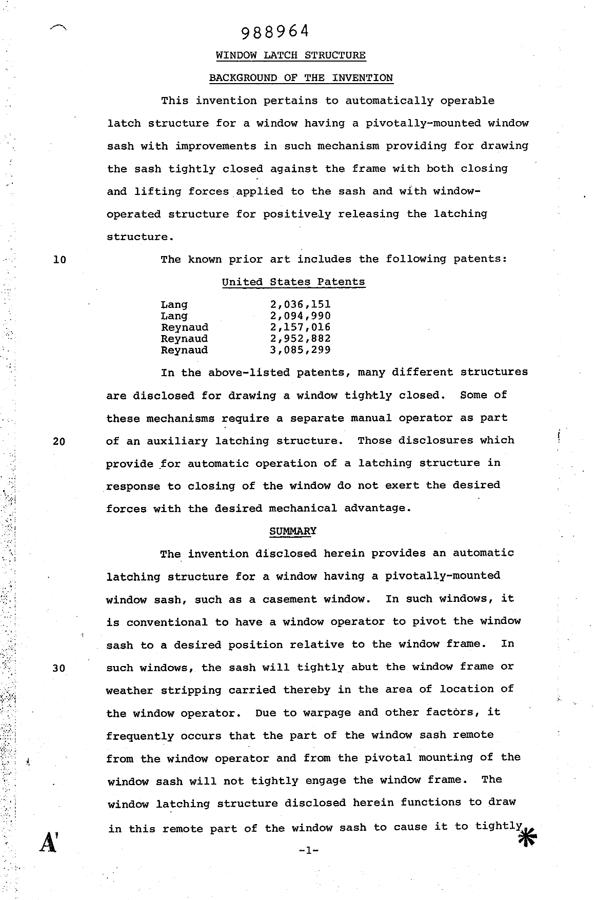 Document de brevet canadien 988964. Description 19940616. Image 1 de 6