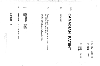 Canadian Patent Document 989349. Cover Page 19940616. Image 1 of 1