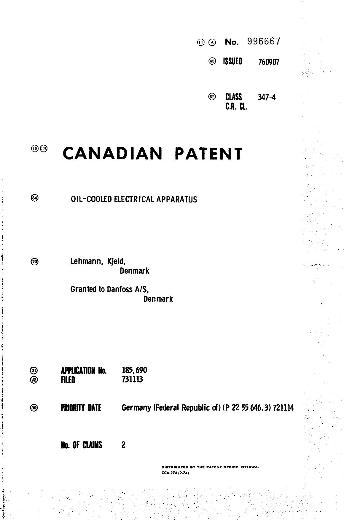 Document de brevet canadien 996667. Page couverture 19940620. Image 1 de 1